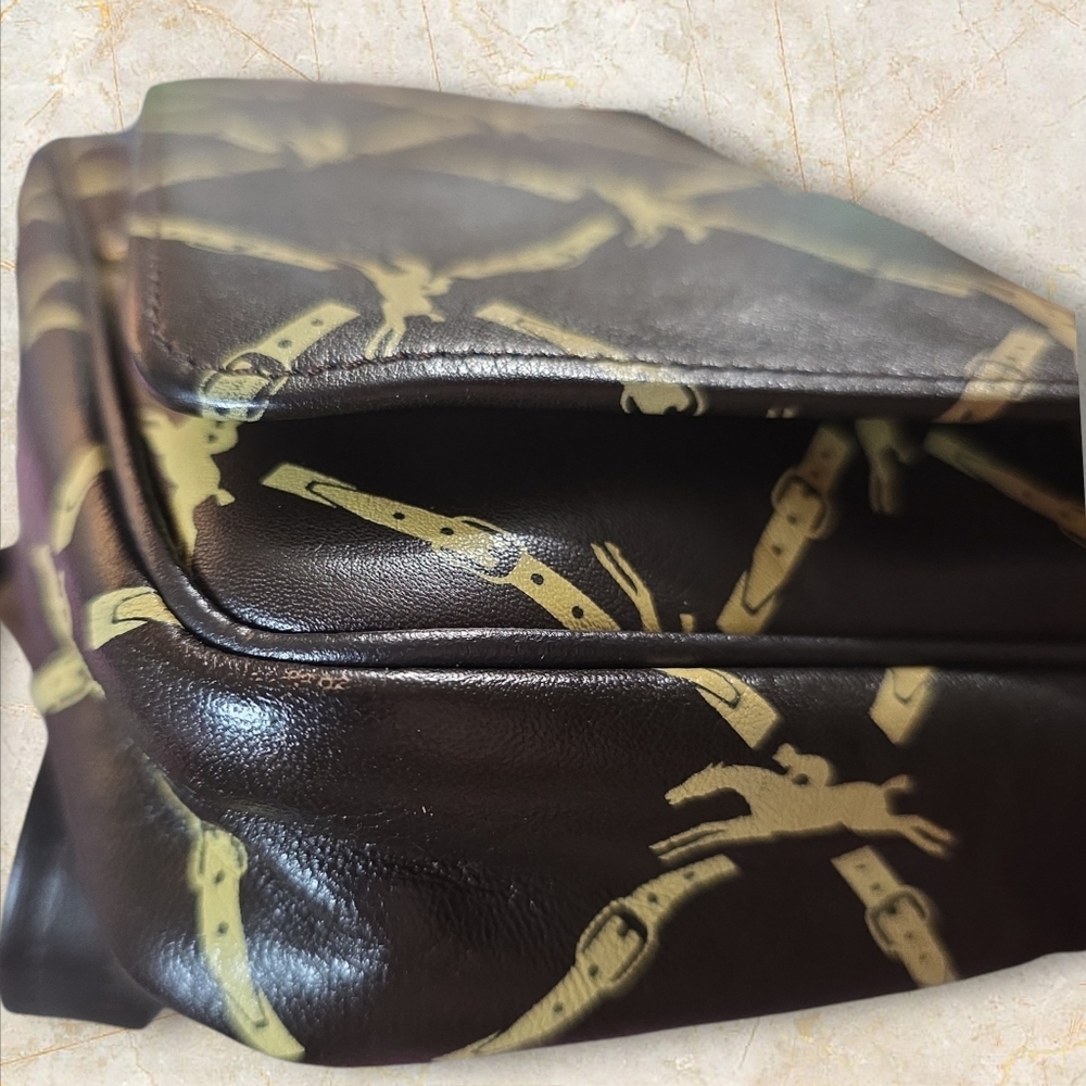 Longchamp Black Shoulder Bag with Beige Chain-Link Print - Picture 13 of 13